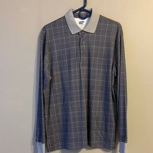 Lands End Traditional Fit LS Polo. Gray/Red. Size Medium